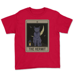 The Hermit Cat Arcana Tarot Card Mystical Wiccan graphic Youth Tee - Red