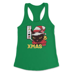 I Hate Christmas Funny Cute Angry Black Cat Face Pun Meme design - Kelly Green