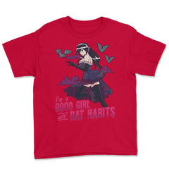 Goth Anime Bat Habits Girl Design print Youth Tee - Red