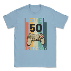 Funny 50th Birthday Vintage Gamer Level 50 Unlocked graphic Unisex - Light Blue