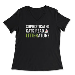 Sophisticated Cat Reading a Book Funny Gift product - Women's V-Neck Tee - Black