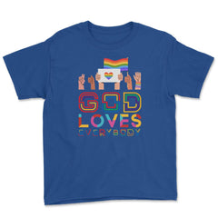 God Loves Everybody Gay Christian Rainbow Meme graphic Youth Tee - Royal Blue
