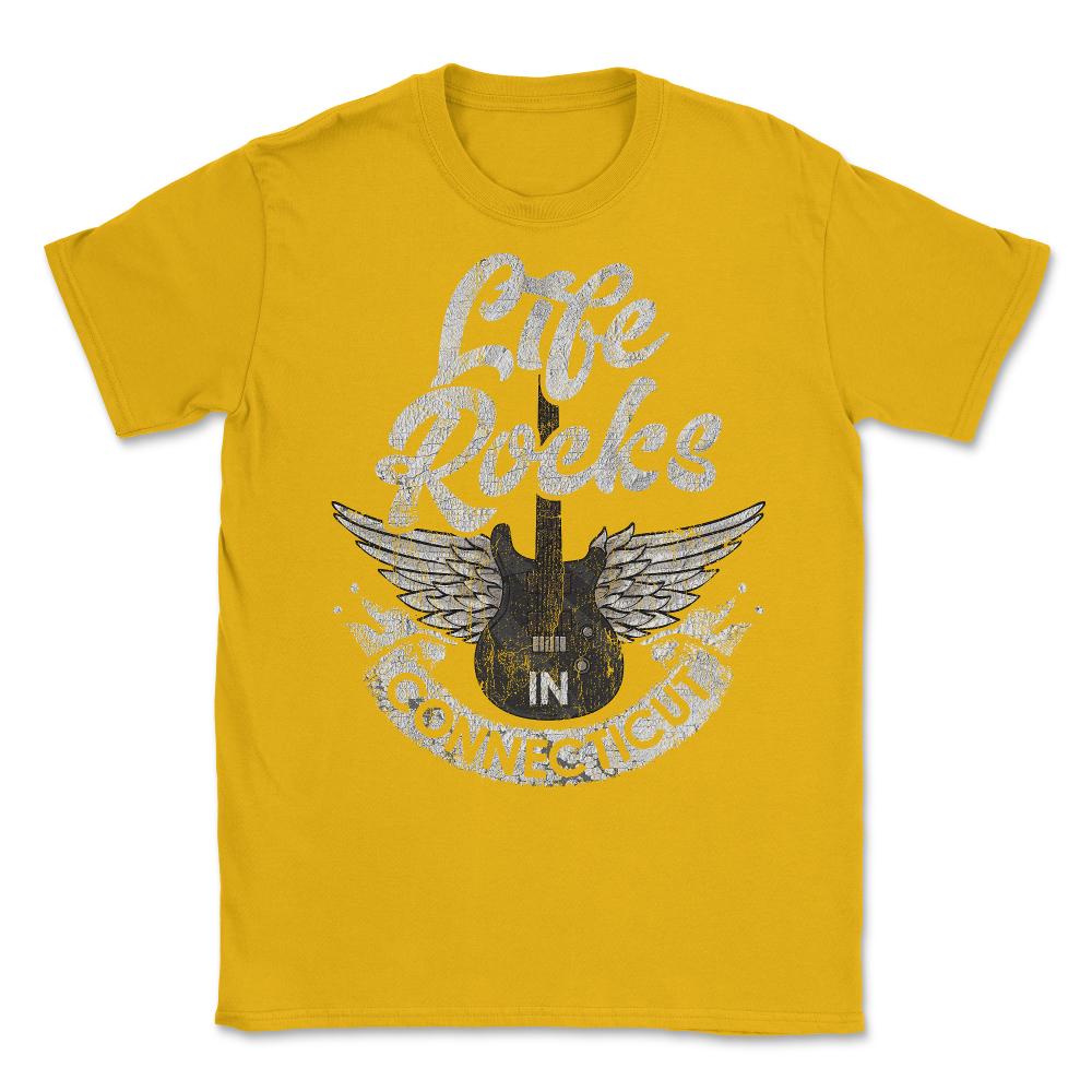 Life Rocks In Connecticut Electric Guitar With Wings print Unisex - Gold