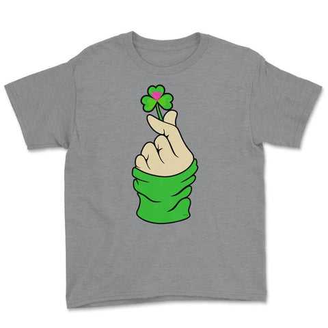 St Patricks Day K-pop Finger Heart Funny Humor Gift graphic Youth Tee - Grey Heather