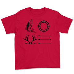 Funny Love Fishing And Hunting Antler Fish Target Arrow graphic Youth - Red