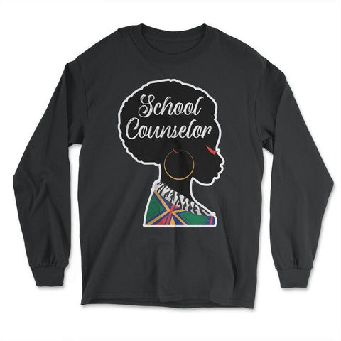 School Counselor Woman African American Roots Afro Hair print - Long Sleeve T-Shirt - Black