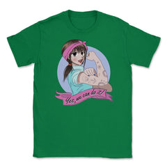 Yes, we can do it! Anime Girl Feminist Unisex T-Shirt - Green