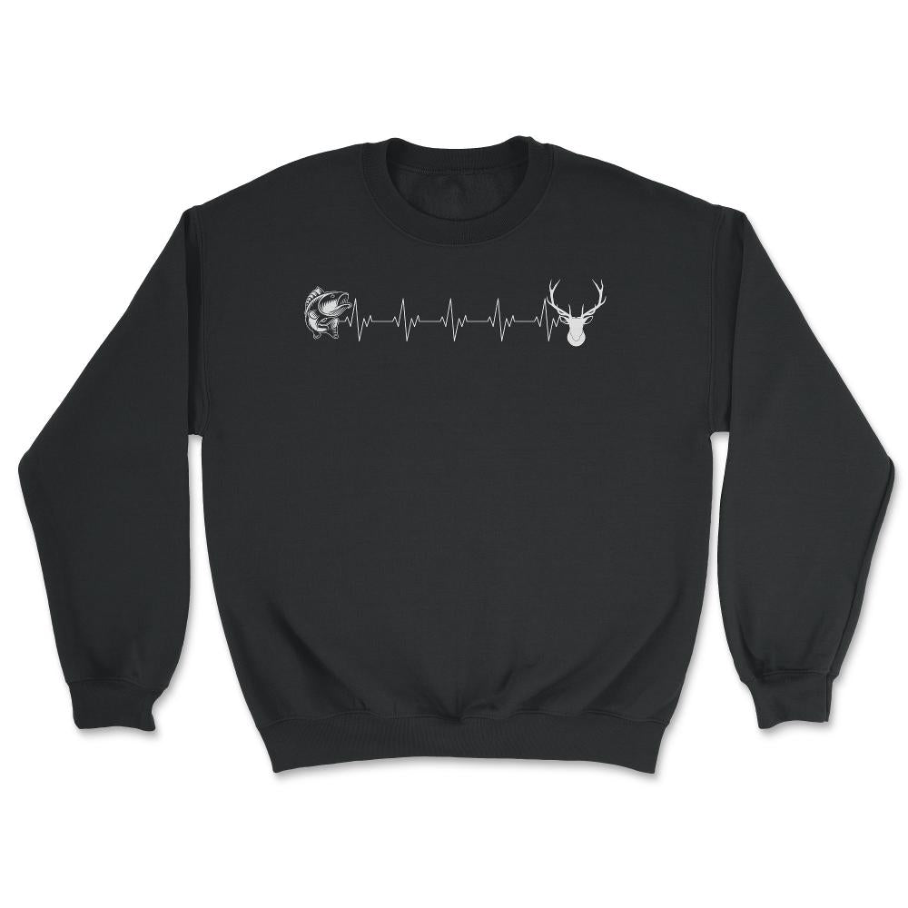 Funny Fish Deer EKG Heartbeat Fishing And Hunting Lover design - Unisex Sweatshirt - Black