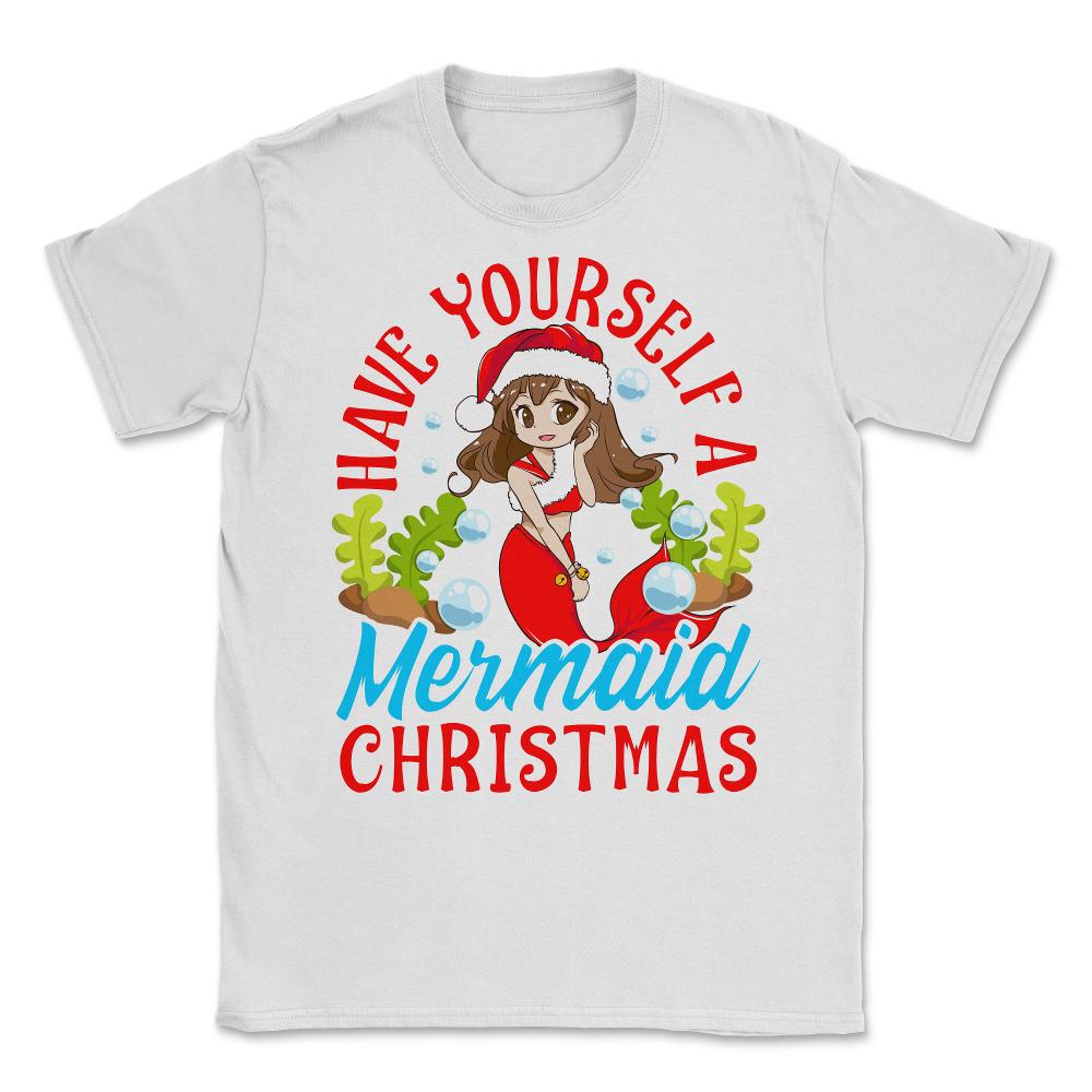 Christmas Mermaid Anime Girl Unisex T-Shirt - White