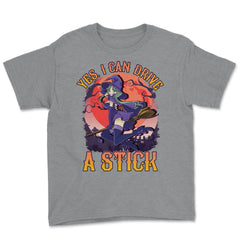 Yes, I can drive a stick Cute Anime Witch design Youth Tee - Grey Heather
