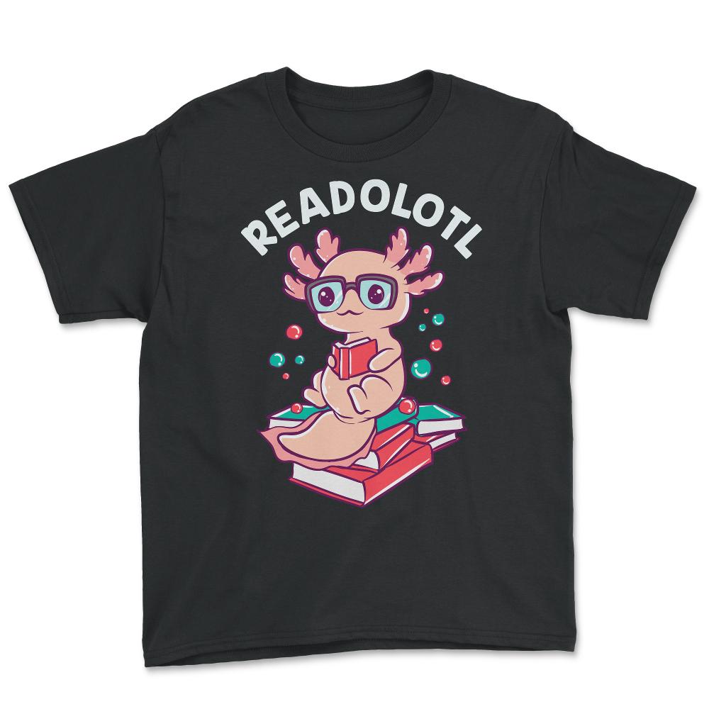 Funny Axolotl Reading a Book For Bookworms graphic - Youth Tee - Black