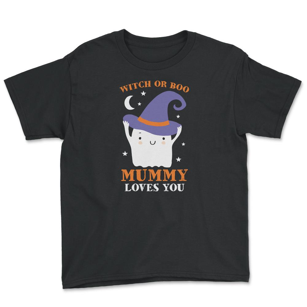 Witch or Boo Mummy Loves You Halloween Reveal graphic - Youth Tee - Black