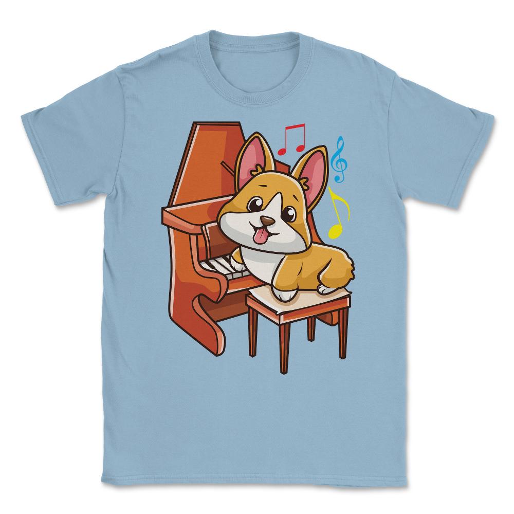 Cute Corgi and Piano for Music Lovers Gift  design Unisex T-Shirt - Light Blue