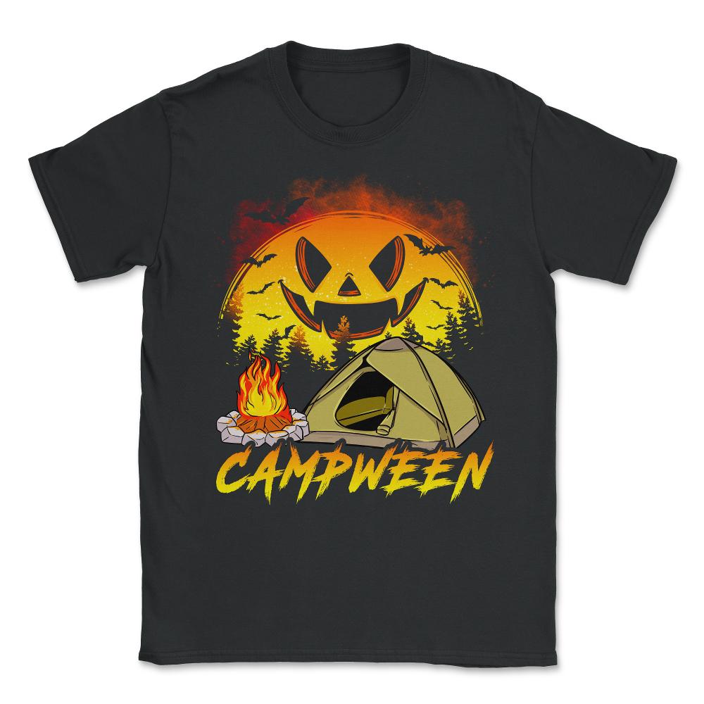 Halloween + Camping = Campween Funny Jack O-Lanter Unisex T-Shirt - Black