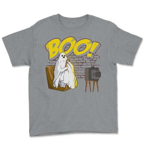 Boo! Ghost Watching TV, Drinking & Eating a Hamburger Funny graphic - Grey Heather