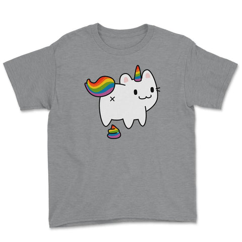 Caticorn Rainbow Flag Gay Pride & Poop Gay design Youth Tee - Grey Heather