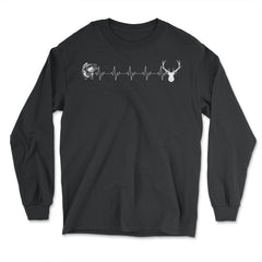Funny Fish Deer EKG Heartbeat Fishing And Hunting Lover design - Long Sleeve T-Shirt - Black