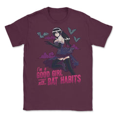 Goth Anime Bat Habits Girl Design print Unisex T-Shirt - Maroon