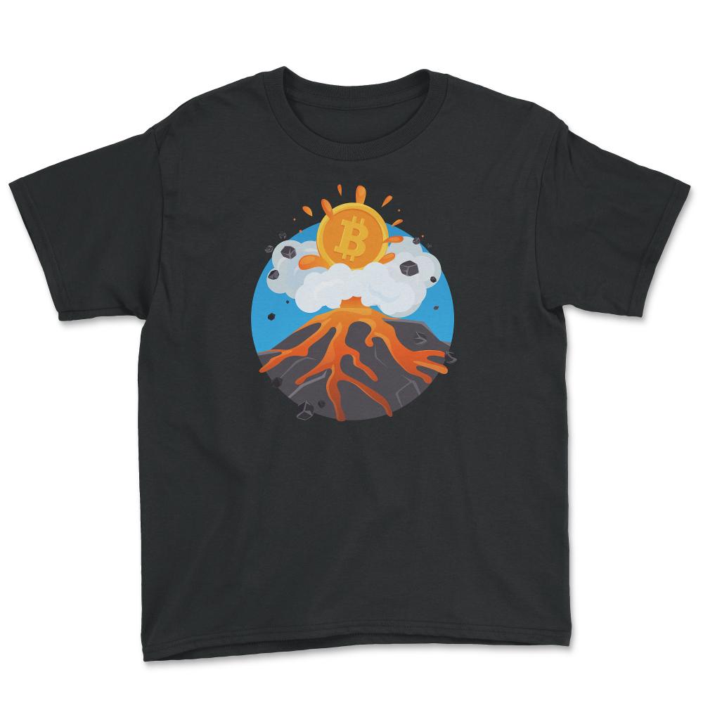 Funny Bitcoin Symbol flying out of a Volcano for Crypto Fans design - Black