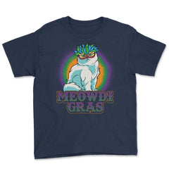 Mardi Gras Meowdi Gras Cat with mask Funny Gift print Youth Tee - Navy