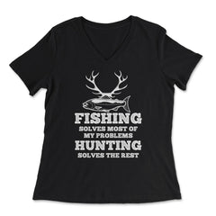 Funny Papa Fishing And Hunting Lover Grandfather Dad product - Women's V-Neck Tee - Black
