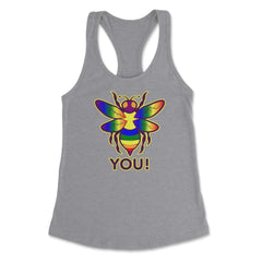 Rainbow Bee You! Gay Pride Awareness design Women's Racerback Tank - Heather Grey