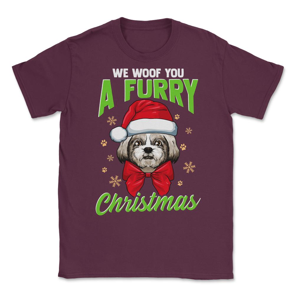 We Woof You a Merry Christmas Funny Shih Tzu Unisex T-Shirt - Maroon