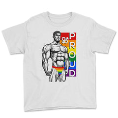 Proud of Who I am Gay Pride Muscle Man Gift graphic Youth Tee - White