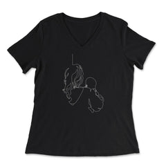 Outline Mom with baby Motherhood Theme for Line Art Lovers product - Women's V-Neck Tee - Black