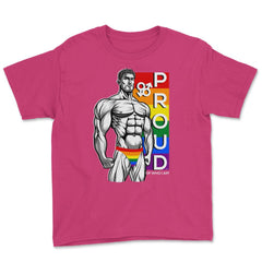 Proud of Who I am Gay Pride Muscle Man Gift graphic Youth Tee - Heliconia