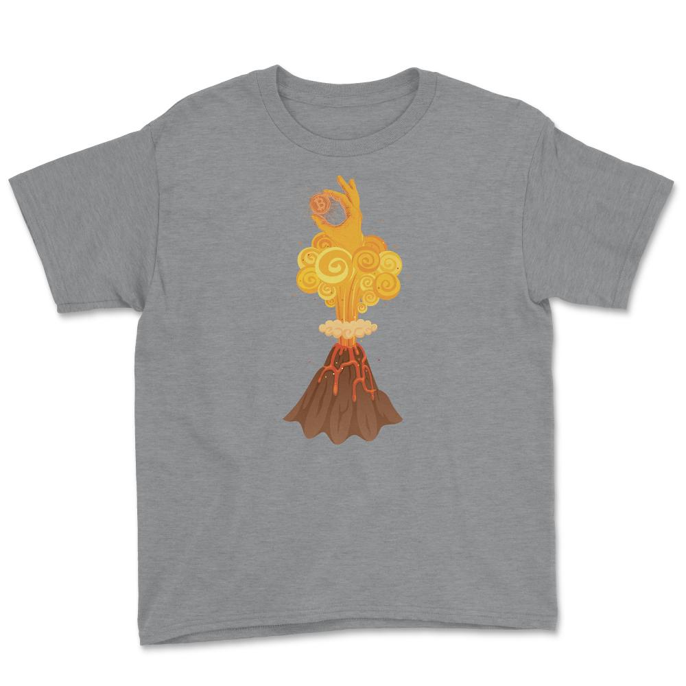 Hand with Bitcoin Symbol Coming out of a Volcano for Crypto product - Grey Heather