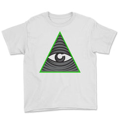 Conspiracy Theory All-Seeing Eye Funny Design Gift  graphic Youth Tee - White