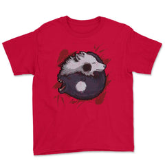 Ying Yang Wolf Japanese Wolf Art Theme Grunge Style graphic Youth Tee - Red