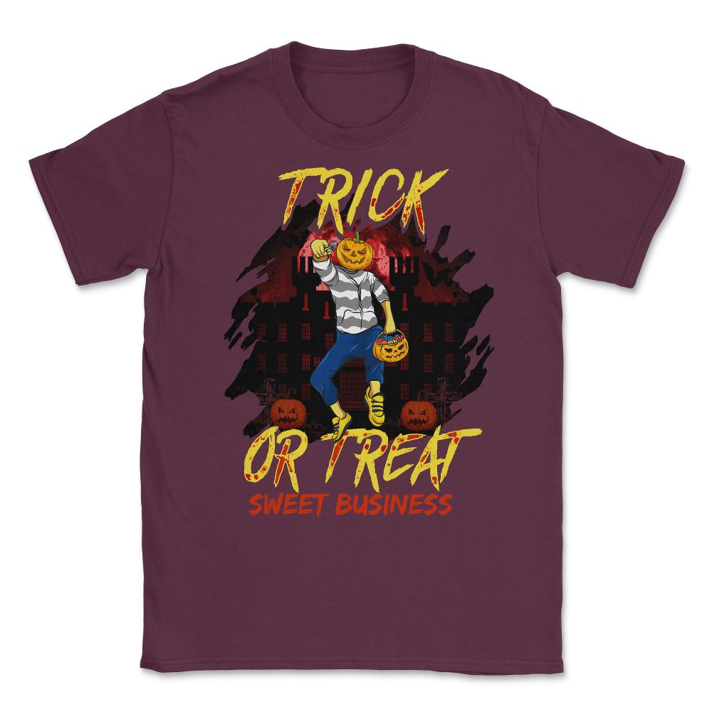 Trick or Treat Nasty Pumpkin Head Guy Halloween Unisex T-Shirt - Maroon