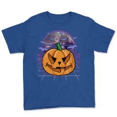 Vaporwave Halloween Jack o Lantern Fun Gift graphic Youth Tee - Royal Blue