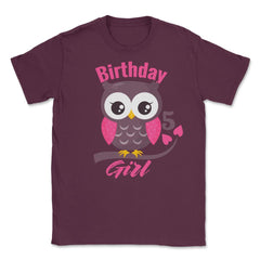 Owl on a tree branch Character Funny 5th Birthday girl design Unisex - Maroon