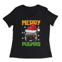 Merry Pugmas Santa Pug Xmas Funny Pun Gift product - Women's V-Neck Tee - Black