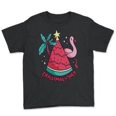 Christmas in July Funny Summer Xmas Tree Watermelon design Youth Tee - Black