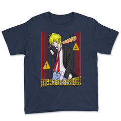 Bad Anime Boy Baseball Bat Streetwear graphic Youth Tee - Navy