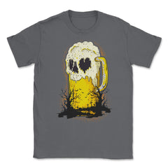 Halloween Beer Mug Skull Spooky Cemetery Humor Unisex T-Shirt - Smoke Grey
