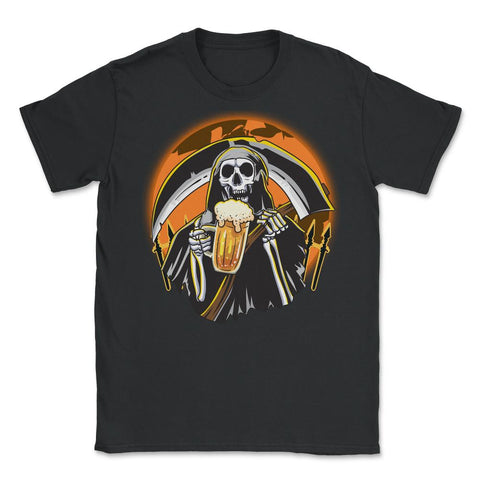 Death Riper holding a Beer Mug & Scythe Funny Hall Unisex T-Shirt - Black