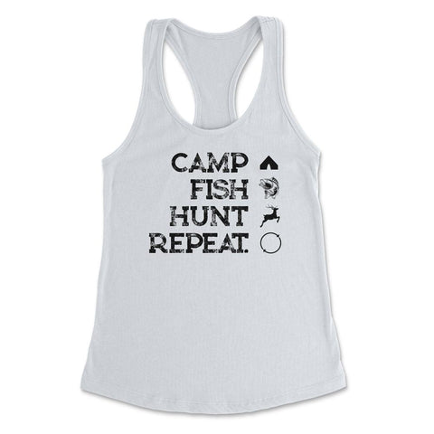 Funny Camp Fish Hunt Repeat Camping Fishing Hunting Gag graphic - White