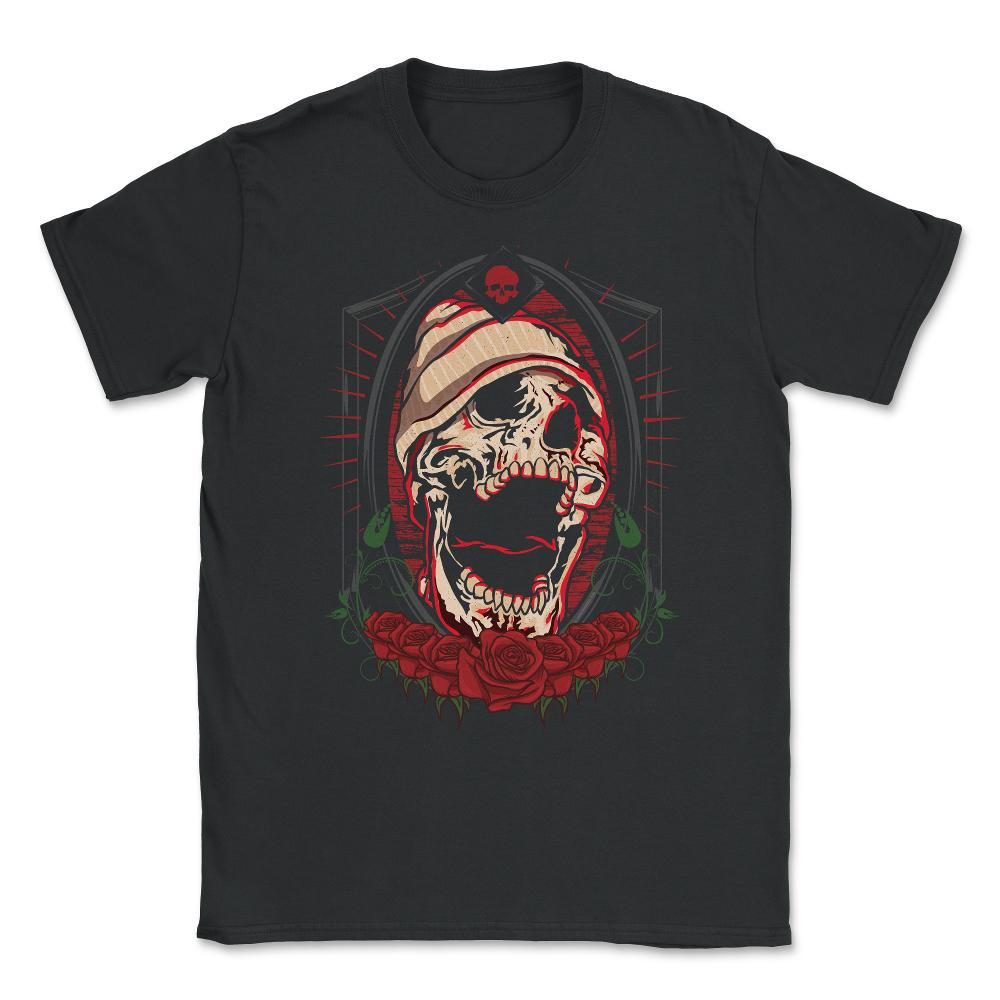 Gothic Skull & Roses Creepy Skull Scary Grunge print Unisex T-Shirt - Black