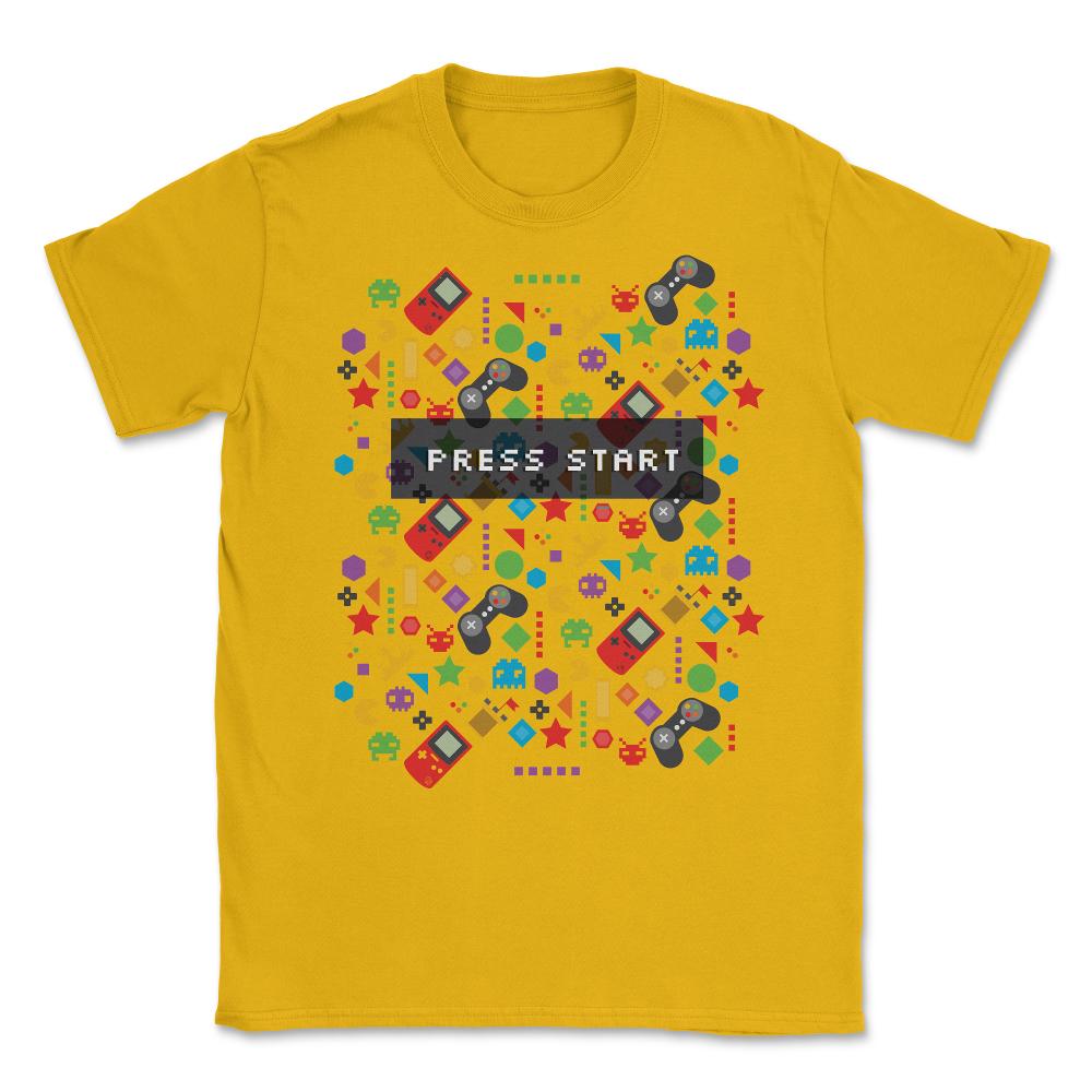 Press Start Video Gamer Funny Humor T-Shirt Tee Shirt Gift Unisex - Gold