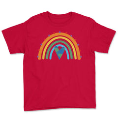 Bohemian Rainbow Earth Day Awareness Environmental graphic Youth Tee - Red