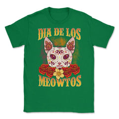 Dia de los Meowtos Beautiful Halloween Cat Unisex T-Shirt - Green