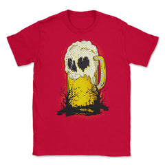 Halloween Beer Mug Skull Spooky Cemetery Humor Unisex T-Shirt - Red