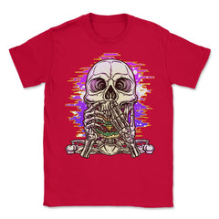 Skeleton Eating A Hamburger Funny Vaporwave design Unisex T-Shirt - Red