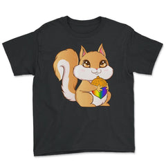 Gay Pride Kawaii Squirrel with Rainbow Nut Funny Gift design Youth Tee - Black