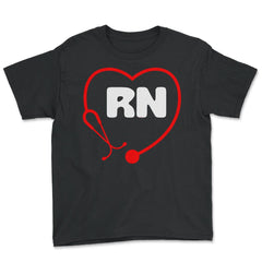 RN Heart Stethoscope Nurse Registered Nurse Practitioner graphic - Youth Tee - Black